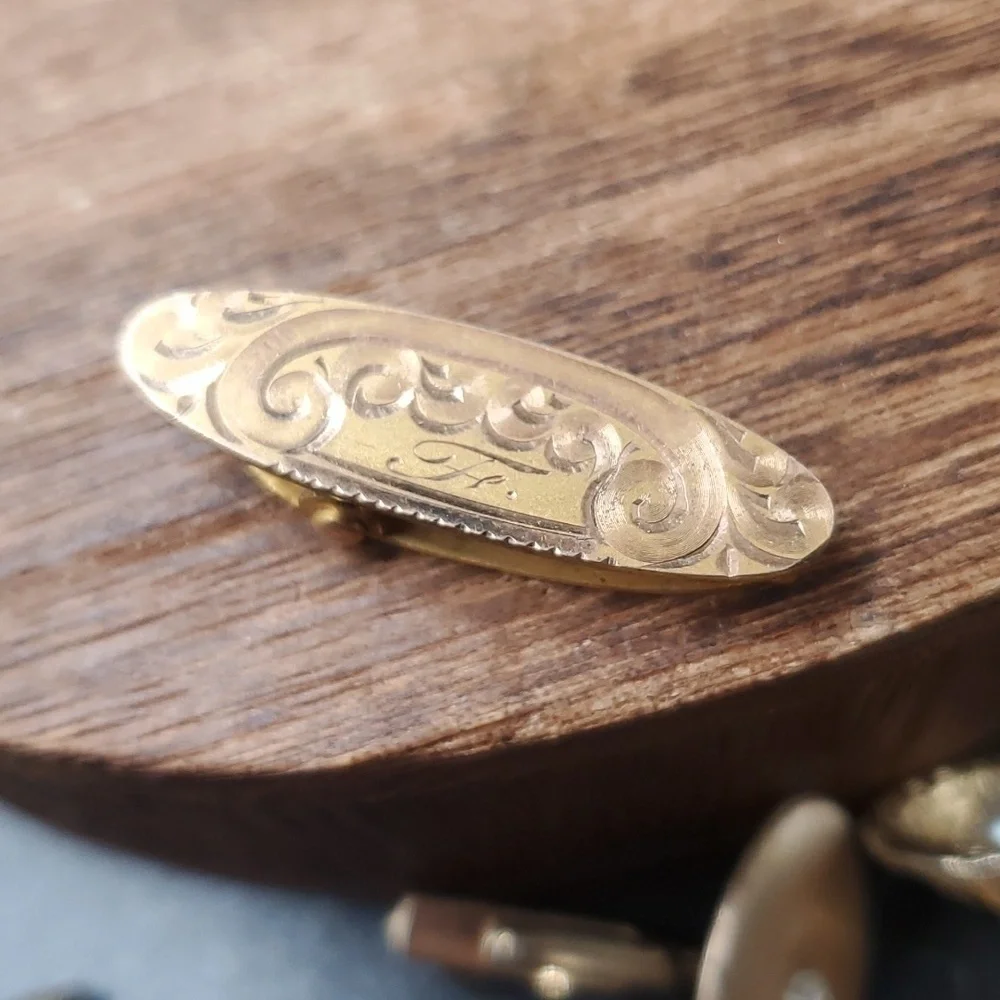 Antique gold filled‎ tie clip stunning artwork